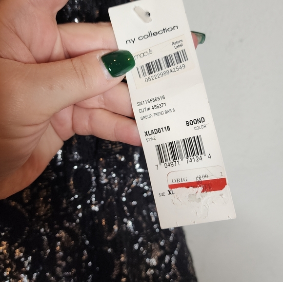 NWT NY Collection Silver Metallic Black Lace Stretch Sleeveless Mini Dress XL - Picture 16 of 16
